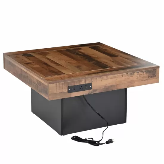 ON-TREND 31.4'' x 31.4'' Farmhouse Coffee Table with 2 USB Ports and Outlets, Brown Spliced Wood Grain Center Table with LED Light, Rustic Cocktail Table with Charging Station for Living Room, Black ON-TREND 31.4'' x 31.4'' Farmhouse Coffee Table with 2 USB Ports and Outlets, Brown Spliced Wood Grain Center Table with LED Light, Rustic Cocktail Table with Charging Station for Living Room, Black