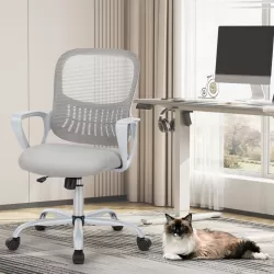 Sweetcrispy Ergonomic Office Chair Home Desk Mesh Chair with Fixed Armrest Executive Computer Chair with Soft Foam Seat Cushion