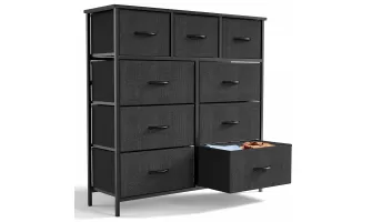  

Sweetcrispy 9-Tall Fabric Clothes Cabinet with Wood Top: Stylish Storage for Living Room, Hallway, or Kids