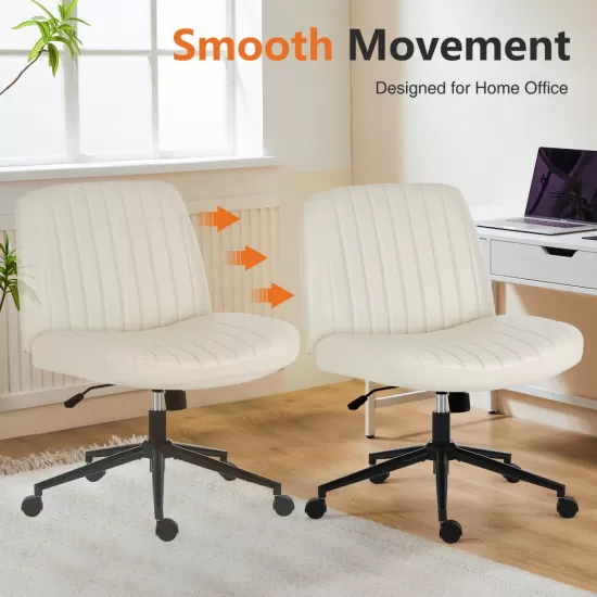 Office chair, backrest, armless office chair, adjustable swivel for comfortable home office, beige, Leather Office chair, backrest, armless office chair, adjustable swivel for comfortable home office, beige, Leather