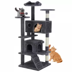 54in Cat tree, indoor cat high-rise multi-story tower, pet playroom with large apartment, dark grey 54in Cat tree, indoor cat high-rise multi-story tower, pet playroom with large apartment, dark grey