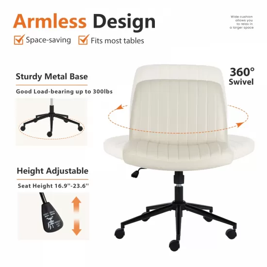 Office chair, backrest, armless office chair, adjustable swivel for comfortable home office, beige, Leather Office chair, backrest, armless office chair, adjustable swivel for comfortable home office, beige, Leather