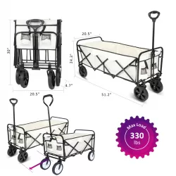 YSSOA Extended Folding Utility Wagon, 330LBS Heavy Loaded Collapsible Garden Cart with Anti-Slip Wheels, Adjustable Handle and Side Pockets, Large, White, X-Large YSSOA Extended Folding Utility Wagon, 330LBS Heavy Loaded Collapsible Garden Cart with Anti-Slip Wheels, Adjustable Handle and Side Pockets, Large, White, X-Large