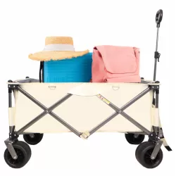 Folding Wagon, Heavy Duty Utility Beach Wagon Cart for Sand with Big Wheels, Adjustable Handle&Drink Holders for Shopping, Camping,Garden and Outdoor Folding Wagon, Heavy Duty Utility Beach Wagon Cart for Sand with Big Wheels, Adjustable Handle&Drink Holders for Shopping, Camping,Garden and Outdoor