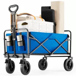 Folding Wagon Cart with Wheels,  Foldable Grocery Cart,Large,blue Folding Wagon Cart with Wheels,  Foldable Grocery Cart,Large,blue