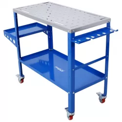 Welding Table 36 Inch x18 Inch , 1200lbs Load Capacity Steel Welding Workbench Table on Wheels, Portable Work Bench with Braking Lockable Casters,  Tool Slots, 5/8-inch Fixture Holes, Tool Tray