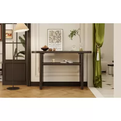 TREXM Elegant Minimalist Console Table with Rounded Edges and Sturdy Shelf Design for Entryway, Living Room(Espresso)