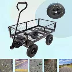 (Black solid wheels wagon cart) Solid wheels Tools cart Wagon Cart Garden cart trucks make it easier to transport firewood (Black solid wheels wagon cart) Solid wheels Tools cart Wagon Cart Garden cart trucks make it easier to transport firewood