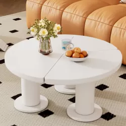 ON-TREND Φ39.4'' Easy Assembly Round Petal-Shaped Coffee Table, Cream Style Center Table with 3 Thick Legs, Minimalist Irregular End Table with Sleek Round Edges for Living Room, White ON-TREND Φ39.4'' Easy Assembly Round Petal-Shaped Coffee Table, Cream Style Center Table with 3 Thick Legs, Minimalist Irregular End Table with Sleek Round Edges for Living Room, White