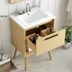 24 Inch  Bathroom Vanity with Sink Combo, Multi-functional Bathroom Cabinet with Drawer,  MDF Board, Natural 24 Inch  Bathroom Vanity with Sink Combo, Multi-functional Bathroom Cabinet with Drawer,  MDF Board, Natural