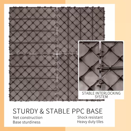 Plastic Interlocking Deck Tiles, 11.8 Inch x11.8 Inch (Pack of 44), Patio Flooring Outdoor Waterproof All Weather Use for Garden Poolside Front/Back Yard, Light Coffee Color Plastic Interlocking Deck Tiles, 11.8 Inch x11.8 Inch (Pack of 44), Patio Flooring Outdoor Waterproof All Weather Use for Garden Poolside Front/Back Yard, Light Coffee Color