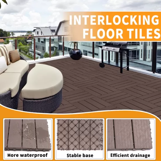 Plastic Interlocking Deck Tiles, 11.8 Inch x11.8 Inch (Pack of 44), Patio Flooring Outdoor Waterproof All Weather Use for Garden Poolside Front/Back Yard, Light Coffee Color Plastic Interlocking Deck Tiles, 11.8 Inch x11.8 Inch (Pack of 44), Patio Flooring Outdoor Waterproof All Weather Use for Garden Poolside Front/Back Yard, Light Coffee Color