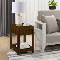 25 Rectangular Farmhouse End Table with Storage Shelf, Sofa Side Table with Solid Wood Legs for Living Room, Bedroom, Office, Walnut 25 Rectangular Farmhouse End Table with Storage Shelf, Sofa Side Table with Solid Wood Legs for Living Room, Bedroom, Office, Walnut