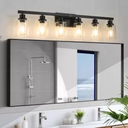 6-Lights Farmhouse Vanity Lights Fixture Rustic Bathroom Light Fixture Bathroom Sconce (Without Bulbs) 6-Lights Farmhouse Vanity Lights Fixture Rustic Bathroom Light Fixture Bathroom Sconce (Without Bulbs)