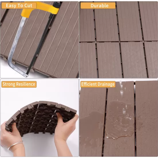 Plastic Interlocking Deck Tiles, 11.8 Inch x11.8 Inch (Pack of 44), Patio Flooring Outdoor Waterproof All Weather Use for Garden Poolside Front/Back Yard, Light Coffee Color Plastic Interlocking Deck Tiles, 11.8 Inch x11.8 Inch (Pack of 44), Patio Flooring Outdoor Waterproof All Weather Use for Garden Poolside Front/Back Yard, Light Coffee Color