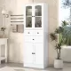 Tall Bathroom Storage Cabinet, Cabinet with Four Doors and Drawers, Adjustable Shelf, MDF Board, White Tall Bathroom Storage Cabinet, Cabinet with Four Doors and Drawers, Adjustable Shelf, MDF Board, White