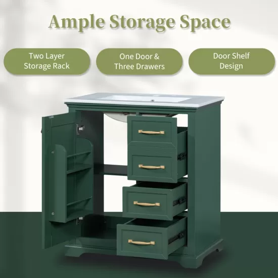 30 Inch Bathroom Vanity with Sink, One Package, Green Bathroom Cabinet with Drawers, Solid Frame and MDF Board 30 Inch Bathroom Vanity with Sink, One Package, Green Bathroom Cabinet with Drawers, Solid Frame and MDF Board