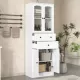 Tall Bathroom Storage Cabinet, Cabinet with Four Doors and Drawers, Adjustable Shelf, MDF Board, White Tall Bathroom Storage Cabinet, Cabinet with Four Doors and Drawers, Adjustable Shelf, MDF Board, White