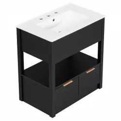 30 Inch  Bathroom Vanity with Sink Top, Bathroom Cabinet with Open Storage Shelf and Two Drawers, One Package, Black (Old Sku:WF311619AAP) 30 Inch  Bathroom Vanity with Sink Top, Bathroom Cabinet with Open Storage Shelf and Two Drawers, One Package, Black (Old Sku:WF311619AAP)