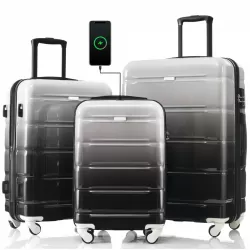 Luggage Set of 3, 20-inch with USB Port, Airline Certified Carry-on Luggage with Cup Holder, ABS+PC Hard Shell Luggage with Spinner Wheels, black Luggage Set of 3, 20-inch with USB Port, Airline Certified Carry-on Luggage with Cup Holder, ABS+PC Hard Shell Luggage with Spinner Wheels, black