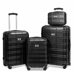 Luggage Sets ABS+PC Hardshell 4pcs  Luggage Hardside Lightweight Durable Suitcase sets Spinner Wheels Suitcase with TSA Lock (12/20/24/28),black Luggage Sets ABS+PC Hardshell 4pcs  Luggage Hardside Lightweight Durable Suitcase sets Spinner Wheels Suitcase with TSA Lock (12/20/24/28),black