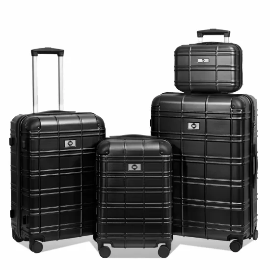 Luggage Sets ABS+PC Hardshell 4pcs Luggage Hardside Lightweight Durable Suitcase sets Spinner Wheels Suitcase with TSA Lock (12/20/24/28),black Luggage Sets ABS+PC Hardshell 4pcs Luggage Hardside Lightweight Durable Suitcase sets Spinner Wheels Suitcase with TSA Lock (12/20/24/28),black