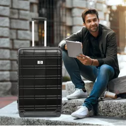 Luggage Sets ABS+PC Hardshell 4pcs  Luggage Hardside Lightweight Durable Suitcase sets Spinner Wheels Suitcase with TSA Lock (12/20/24/28),black Luggage Sets ABS+PC Hardshell 4pcs  Luggage Hardside Lightweight Durable Suitcase sets Spinner Wheels Suitcase with TSA Lock (12/20/24/28),black