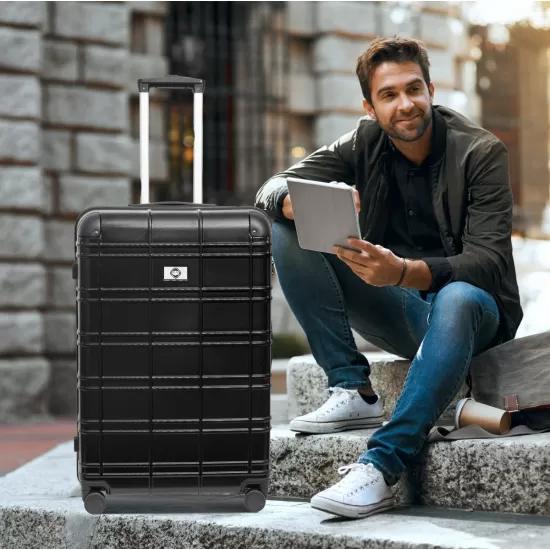 Luggage Sets ABS+PC Hardshell 4pcs Luggage Hardside Lightweight Durable Suitcase sets Spinner Wheels Suitcase with TSA Lock (12/20/24/28),black Luggage Sets ABS+PC Hardshell 4pcs Luggage Hardside Lightweight Durable Suitcase sets Spinner Wheels Suitcase with TSA Lock (12/20/24/28),black
