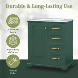 30 Inch  Bathroom Vanity with Sink, One Package, Green Bathroom Cabinet with Drawers, Solid Frame and MDF Board 30 Inch  Bathroom Vanity with Sink, One Package, Green Bathroom Cabinet with Drawers, Solid Frame and MDF Board