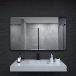 60x36 In. Aluminum Framed Rounded Rectangle Bathroom Wall Mirror, Matte Black Bathroom Vanity Mirror Farmhouse, Anti-Rust, Tempered Glass mirrors, Hangs Horizontally or Vertically 60x36 In. Aluminum Framed Rounded Rectangle Bathroom Wall Mirror, Matte Black Bathroom Vanity Mirror Farmhouse, Anti-Rust, Tempered Glass mirrors, Hangs Horizontally or Vertically