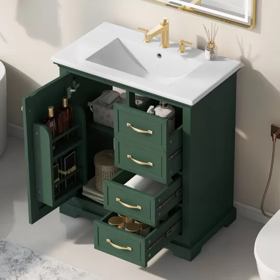 30 Inch Bathroom Vanity with Sink, One Package, Green Bathroom Cabinet with Drawers, Solid Frame and MDF Board 30 Inch Bathroom Vanity with Sink, One Package, Green Bathroom Cabinet with Drawers, Solid Frame and MDF Board