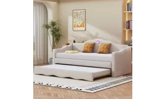 Twin Size Upholstered Daybed with Wave-shaped Trundle: A Stylish and Space-Saving Solution for $331.51