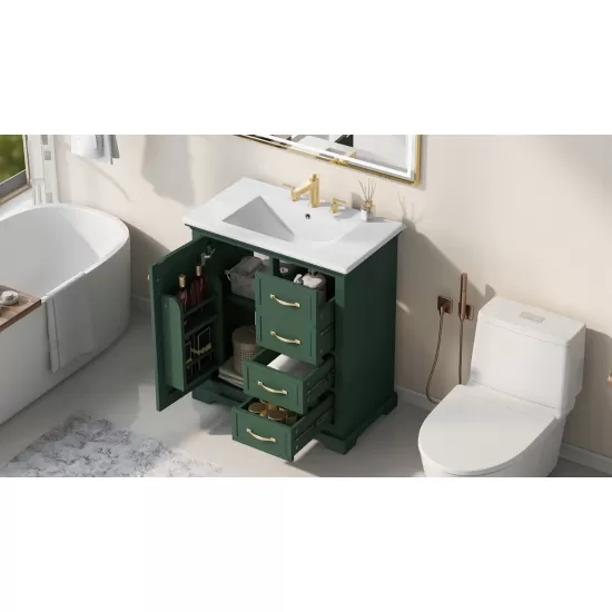 30 Inch Bathroom Vanity with Sink, One Package, Green Bathroom Cabinet with Drawers, Solid Frame and MDF Board 30 Inch Bathroom Vanity with Sink, One Package, Green Bathroom Cabinet with Drawers, Solid Frame and MDF Board
