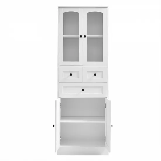 Tall Bathroom Storage Cabinet, Cabinet with Four Doors and Drawers, Adjustable Shelf, MDF Board, White Tall Bathroom Storage Cabinet, Cabinet with Four Doors and Drawers, Adjustable Shelf, MDF Board, White
