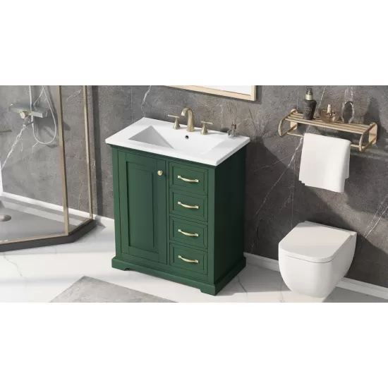30 Inch Bathroom Vanity with Sink, One Package, Green Bathroom Cabinet with Drawers, Solid Frame and MDF Board 30 Inch Bathroom Vanity with Sink, One Package, Green Bathroom Cabinet with Drawers, Solid Frame and MDF Board