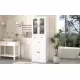 Tall Bathroom Storage Cabinet, Cabinet with Four Doors and Drawers, Adjustable Shelf, MDF Board, White Tall Bathroom Storage Cabinet, Cabinet with Four Doors and Drawers, Adjustable Shelf, MDF Board, White