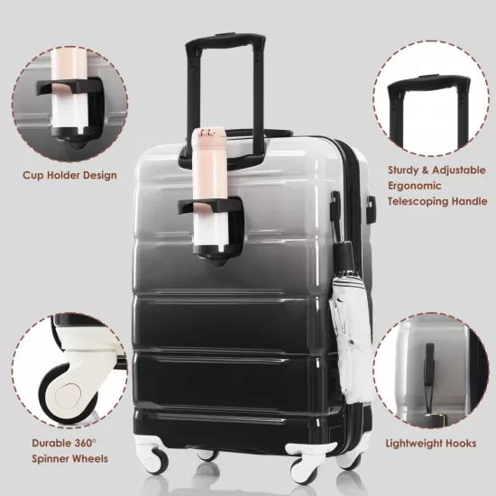 Luggage Set of 3, 20-inch with USB Port, Airline Certified Carry-on Luggage with Cup Holder, ABS+PC Hard Shell Luggage with Spinner Wheels, black Luggage Set of 3, 20-inch with USB Port, Airline Certified Carry-on Luggage with Cup Holder, ABS+PC Hard Shell Luggage with Spinner Wheels, black