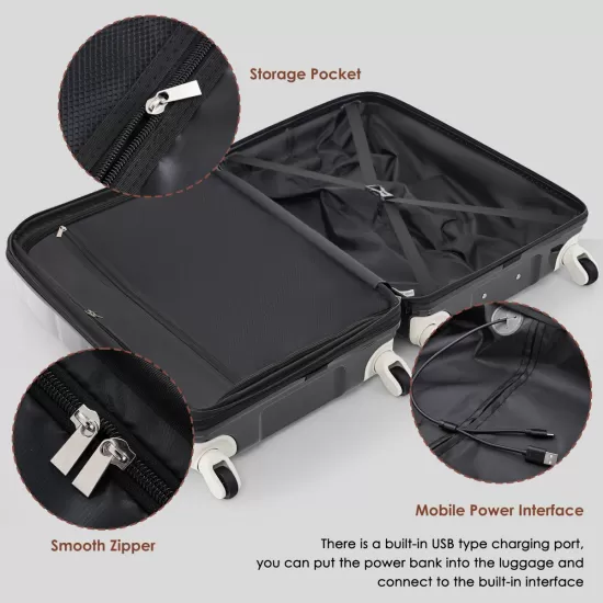 Luggage Set of 3, 20-inch with USB Port, Airline Certified Carry-on Luggage with Cup Holder, ABS+PC Hard Shell Luggage with Spinner Wheels, black Luggage Set of 3, 20-inch with USB Port, Airline Certified Carry-on Luggage with Cup Holder, ABS+PC Hard Shell Luggage with Spinner Wheels, black