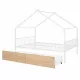 Full Size Metal House Bed with Two Drawers, White Full Size Metal House Bed with Two Drawers, White
