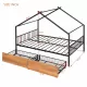 Full Size Metal House Bed with Two Drawers, Black Full Size Metal House Bed with Two Drawers, Black