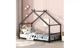 The Perfect Twin Size Metal House Bed in Black for Your Child's Room
