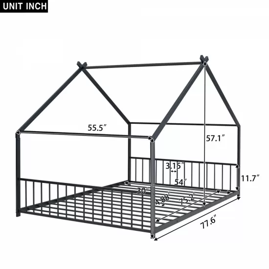 Full Size Metal House Bed, Black Full Size Metal House Bed, Black