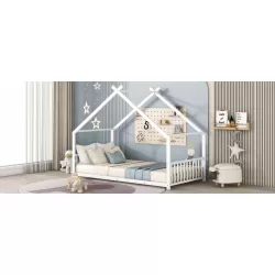 Twin Size Metal House Bed, White