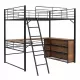 Full Size Metal Loft Bed with 3 Layers of Shelves and L-shaped Desk, Black Full Size Metal Loft Bed with 3 Layers of Shelves and L-shaped Desk, Black
