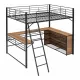 Full Size Metal Loft Bed with 3 Layers of Shelves and L-shaped Desk, Black Full Size Metal Loft Bed with 3 Layers of Shelves and L-shaped Desk, Black