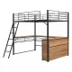 Full Size Metal Loft Bed with 3 Layers of Shelves and L-shaped Desk, Black Full Size Metal Loft Bed with 3 Layers of Shelves and L-shaped Desk, Black