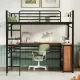 Full Size Metal Loft Bed with 3 Layers of Shelves and L-shaped Desk, Black Full Size Metal Loft Bed with 3 Layers of Shelves and L-shaped Desk, Black