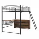 Full Size Metal Loft Bed with 3 Layers of Shelves and L-shaped Desk, Black Full Size Metal Loft Bed with 3 Layers of Shelves and L-shaped Desk, Black