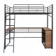 Full Size Metal Loft Bed with 3 Layers of Shelves and L-shaped Desk, Black Full Size Metal Loft Bed with 3 Layers of Shelves and L-shaped Desk, Black