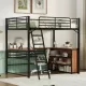 Full Size Metal Loft Bed with 3 Layers of Shelves and L-shaped Desk, Black Full Size Metal Loft Bed with 3 Layers of Shelves and L-shaped Desk, Black